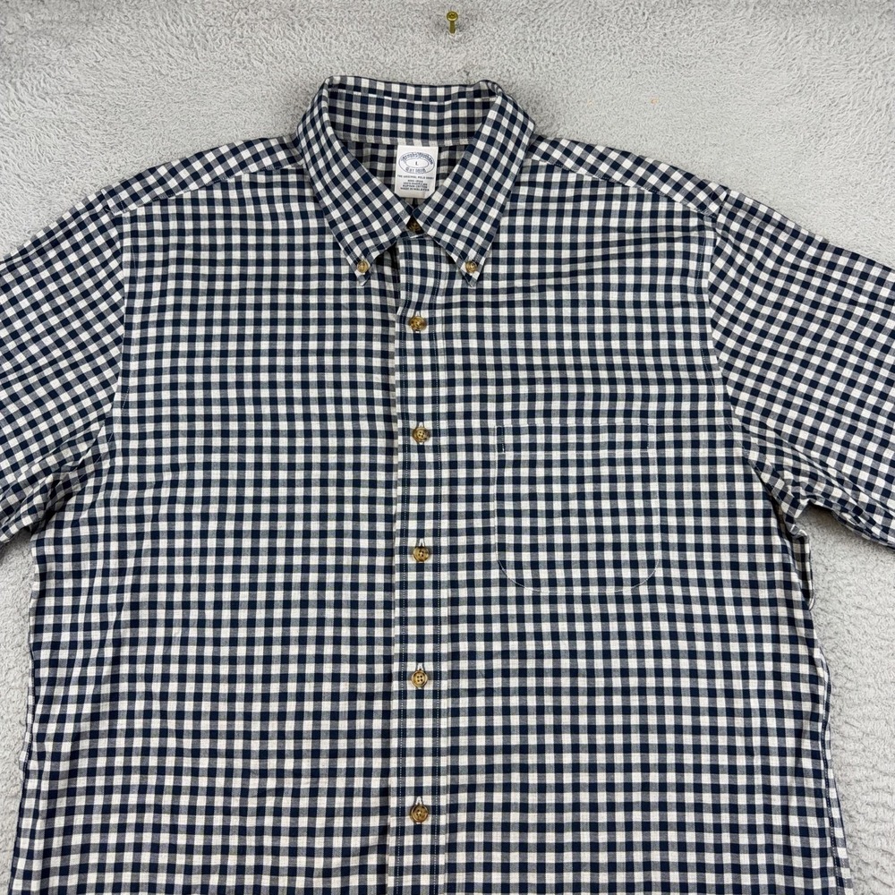Brooks Brothers Shirt Mens Large Blue Gingham Check Non Iron Supima Button Down - Picture 4 of 12